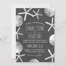 Rustic Beach Wedding Vintag Seashells Chalkboard Einladung