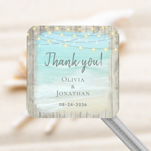Rustic Beach Wood Coastal Hochzeit Vielen Dank Quadratischer Aufkleber (Von Creator hochgeladen)