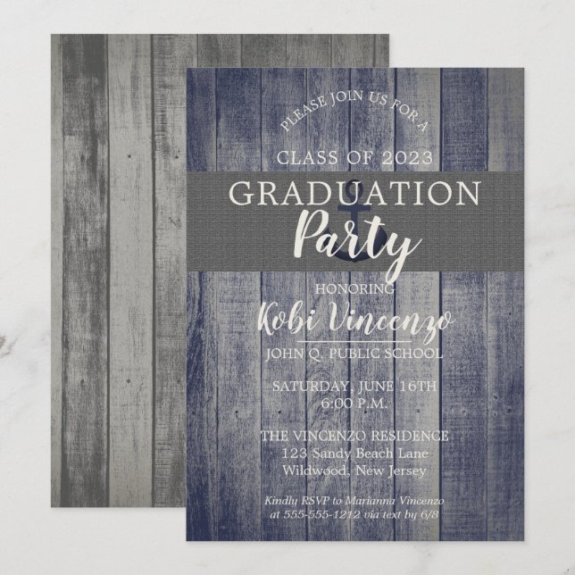 Rustic Beach Wood Nautical Graduation Party Einladung (Vorne/Hinten)
