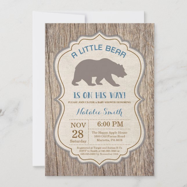 Rustic Bear Baby shower Invitation Garçon (Devant)
