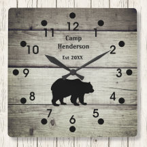 Rustic Bear Camp Acrylic Clock