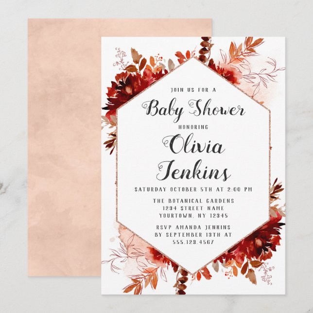 Rustic Beauty Floral Baby Girl Dusche Einladung (Vorne/Hinten)