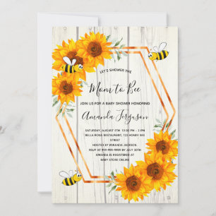 Rustic Bee Baby Dusche Sonnenblumen aus weißem Hol Einladung