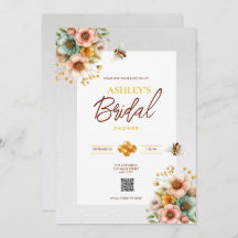 Rustic Bee Thème QR Code Bridal Shower Invitation