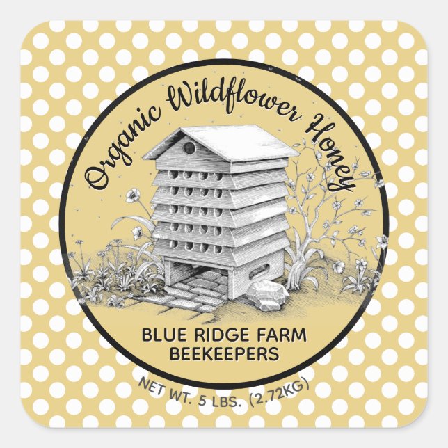 Rustic Beehive Gold Polka Dot Honey Jar Stickers (Vorderseite)