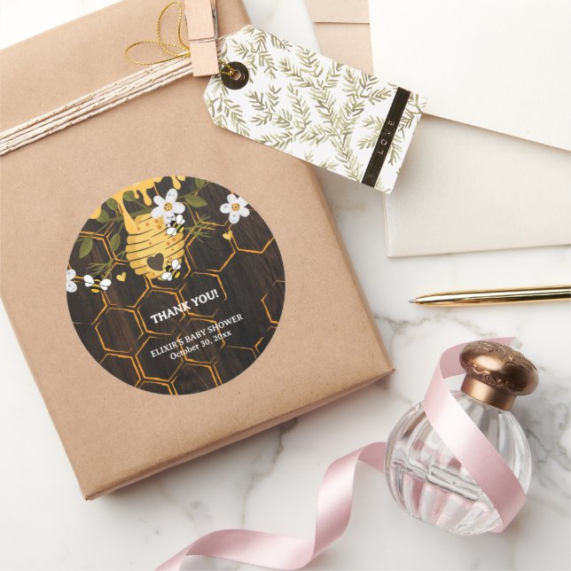 Rustic Beehive Honeybees Baby Dusche Runder Aufkleber (Schenken)