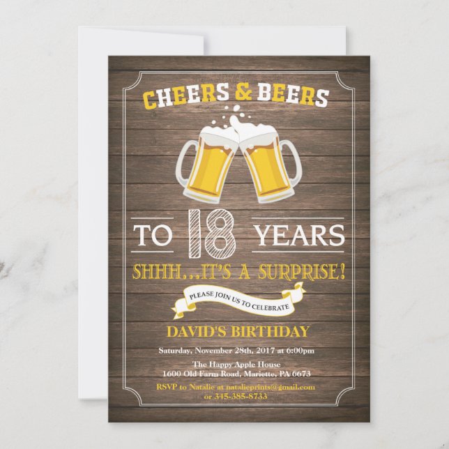 Rustic Beer Surprise 18ème anniversaire Invitation (Devant)