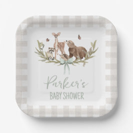 Rustic Beige Woodland Baby Shower Paper Plate Pappteller