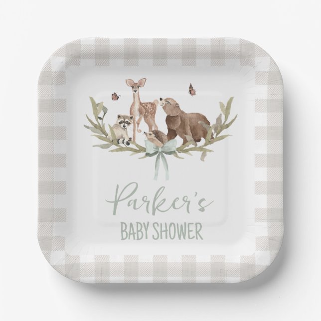 Rustic Beige Woodland Baby Shower Paper Plate Pappteller (Vorderseite)