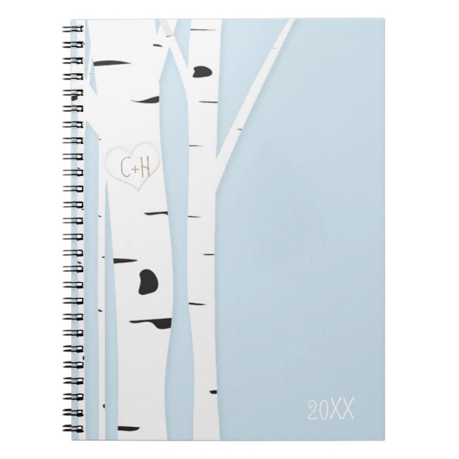 Rustic Birch Tree Heart Icy Blue Notebook Journal Notizblock (Vorderseite)