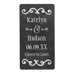 Rustic Black Chalkboard Script Monogram Wedding<br><div class="desc">Whimsical wedding wine or other drink bottle favor label design features a wedding monogram and custom "cheers to love!" text in a stylish handwritten font with sketched scroll frame.  Soft black chalkboard style background with a rustic textured look and white chalk colors.</div>