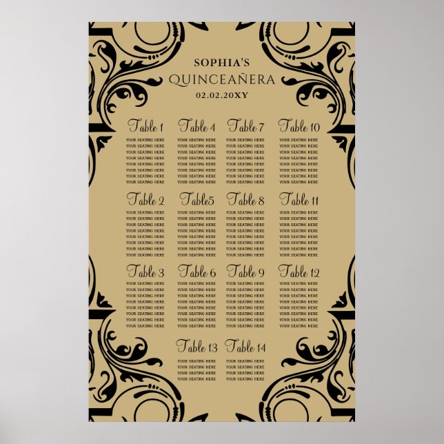 Rustic Black Gold Sitzplan Poster (Vorne)