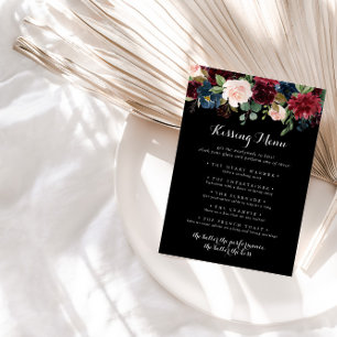 Rustic Black Mariage Kissing Menu Carte de jeu