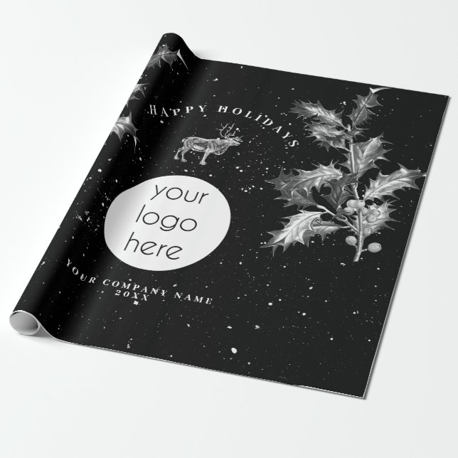 Rustic Black White Holiday Business Logo Christmas Geschenkpapier (Ungerollt)