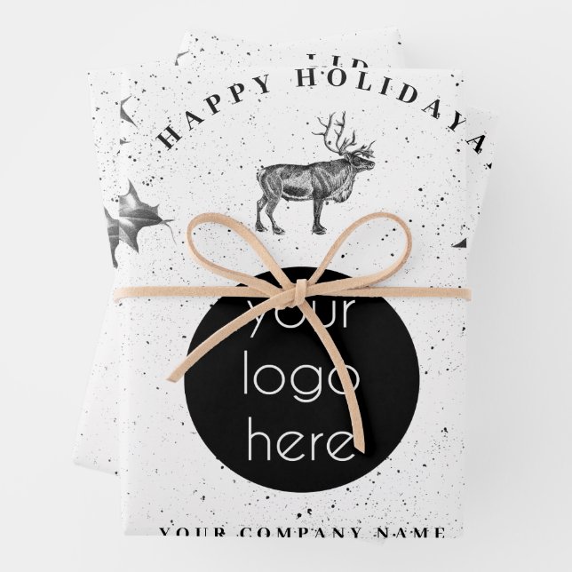 Rustic Black White Holiday Business Logo Christmas Geschenkpapier Set (Beispiel)