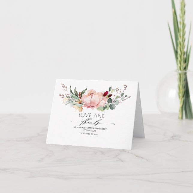 Rustic Bloom Pink Gold Foliage Vielen Dank Dankeskarte (Vorderseite)