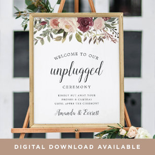 Rustic Bloom Unplugged Zeremony Wedding Sign Poster