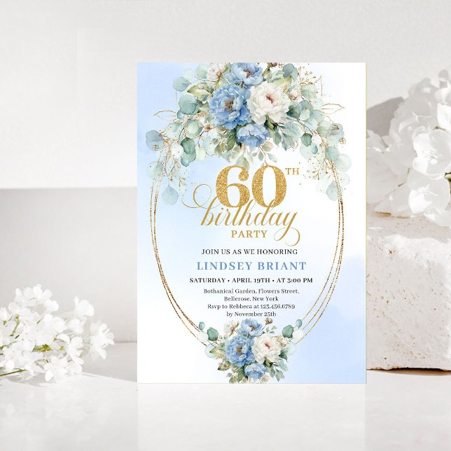 Rustic Blue and Gold 60th Birthday Invitation Einladung (Rustic Blue and Gold 60th Birthday Invitation)
