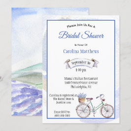 Rustic Blue Bicycle Lavender Floral Brautparty Einladung
