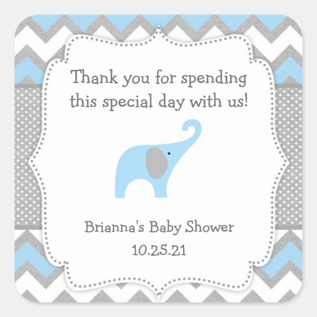 Rustic Blue Elephant Baby Dusche bevorzugt Aufkleb Quadratischer Aufkleber (Vorderseite)