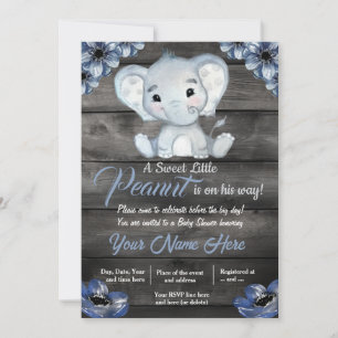 Rustic Blue Elephant Baby Dusche Einladung