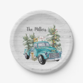 Rustic Blue Farmhouse LKW Weihnachts-Party Pappteller