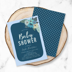 Rustic Blue Floral Baby Dusche Einladung