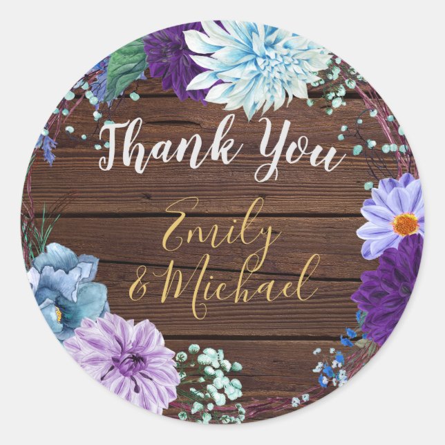 Rustic Blue Floral Vielen Dank Ihnen für Sticker (Vorderseite)