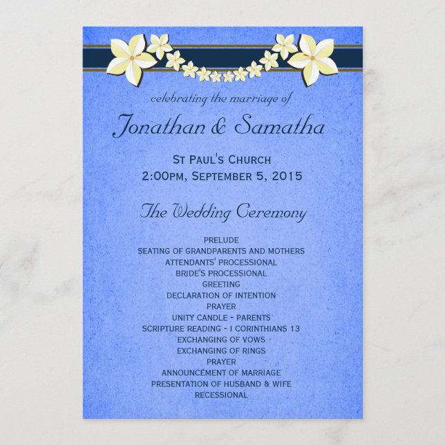 Rustic Blue Floral Wedding Program Vorlagen (Vorderseite)