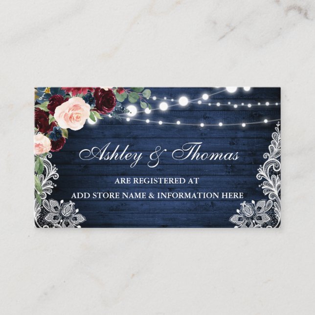 Rustic Blue Floral Wedding Registrierungskarte Begleitkarte (Vorderseite)