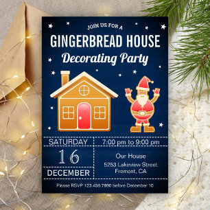 Rustic Blue Gingerbread House Decoration Party Einladung