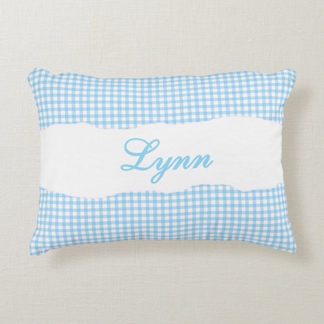 Rustic Blue Gingham Personalized Name Dekokissen (Vorderseite)