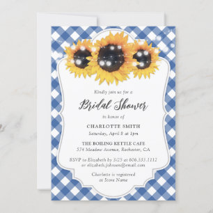 Rustic Blue Gingham Sunflower Brautparty Einladung