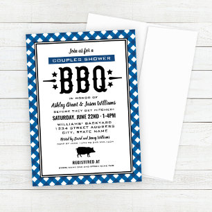 Rustic Blue Gingham Wedding Couples Dusche GRILLEN Einladung