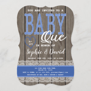 Rustic Blue Gingham Wood Boy Baby Dusche GRILLEN Einladung