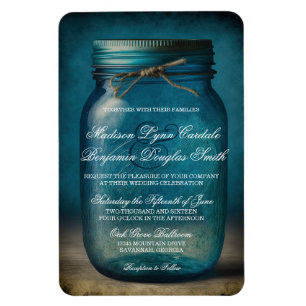 Rustic Blue Glass Mason Jar Country Wedite Einladu Magnet