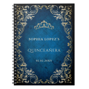 Rustic Blue Gold Princess Tiara Quinceanera  Notizblock
