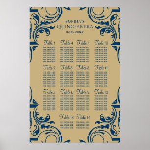 Rustic Blue Gold Sitzplan Poster