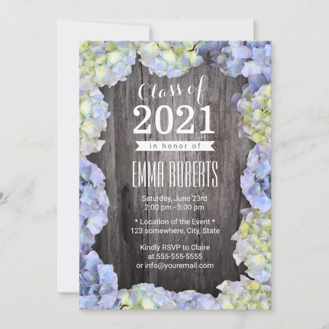 Rustic Blue Hydrangea Floral Graduation Party Einladung (Vorderseite)