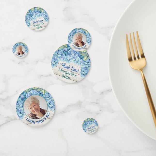 Rustic Blue Hydrangea Foto 80. Geburtstag Konfetti (Gruppe)