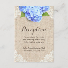 Rustic Blue Hydrangea Lace & Burlap Empfang Begleitkarte