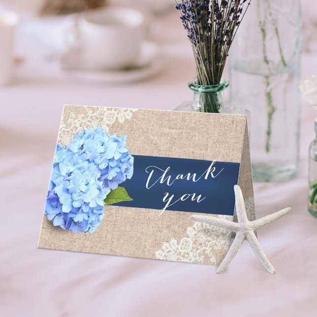 Rustic Blue Hydrangea Lace & Burlap Vielen Dank Dankeskarte (Von Creator hochgeladen)