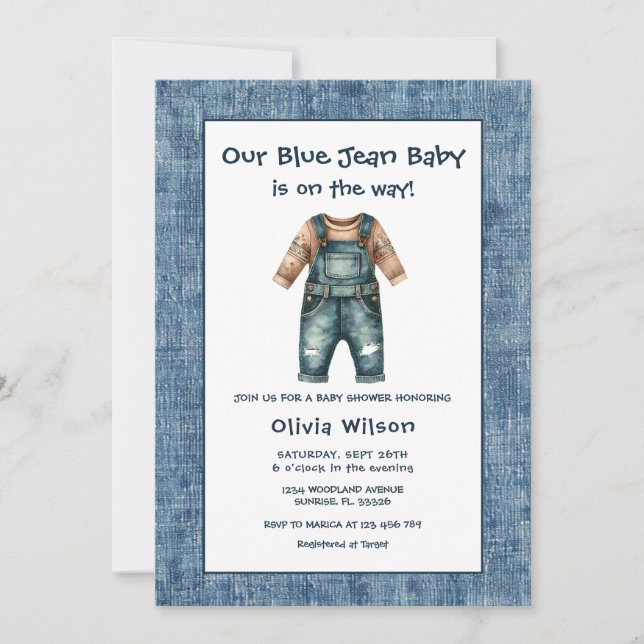 Rustic Blue Jean Boy Baby Shower Einladung (Vorderseite)