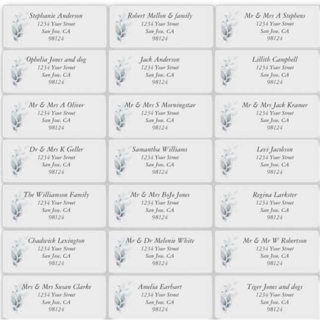 Rustic Blue Leafy Nom d'hôte Étiquettes de adresse (Devant)