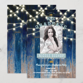 Rustic Blue Lights Moderne Foto Graduation Party Einladung