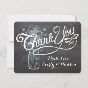 Rustic Blue Mason Jar Chalkboard Wedding Dankeskarte