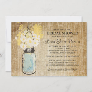 Rustic Blue Mason Jar und Wildblume Daisies Einladung