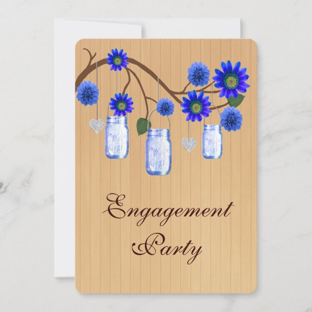 Rustic Blue Mason Jars Engagement Invitation (Devant)