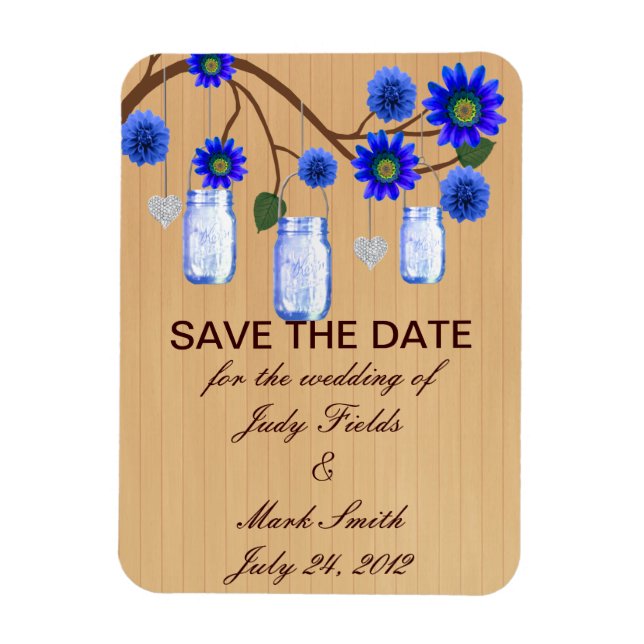 Rustic Blue Mason Jars speichern das Date Magnet (Vertikal)