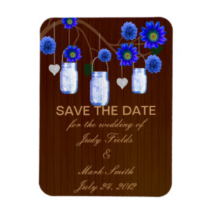 Rustic Blue Mason Jars speichern das Date Magnet